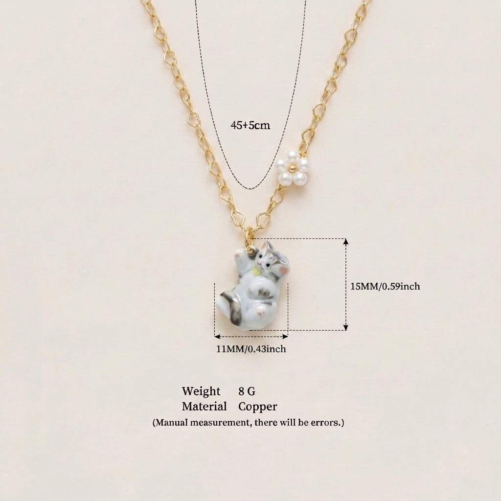 New Animal Series Oil-Drop Cute Cat Pendant Necklace