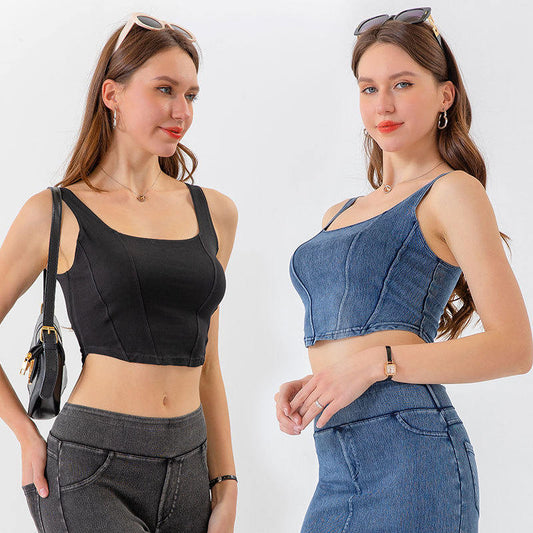 Denim Yoga Sports U-shaped Stretch Vest