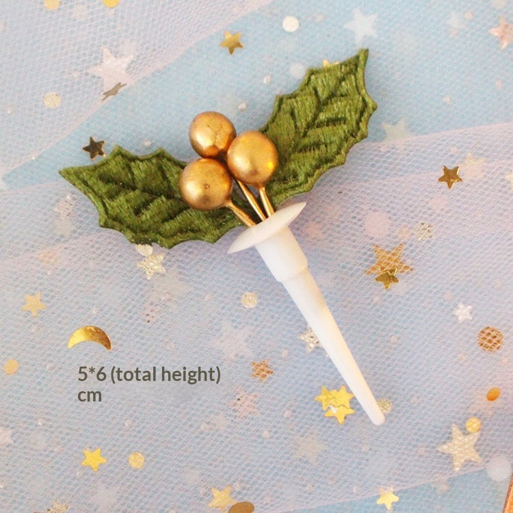 Christmas Cake Decoration Grass Ring Leaf Insert Christmas Dessert Table Decor Item