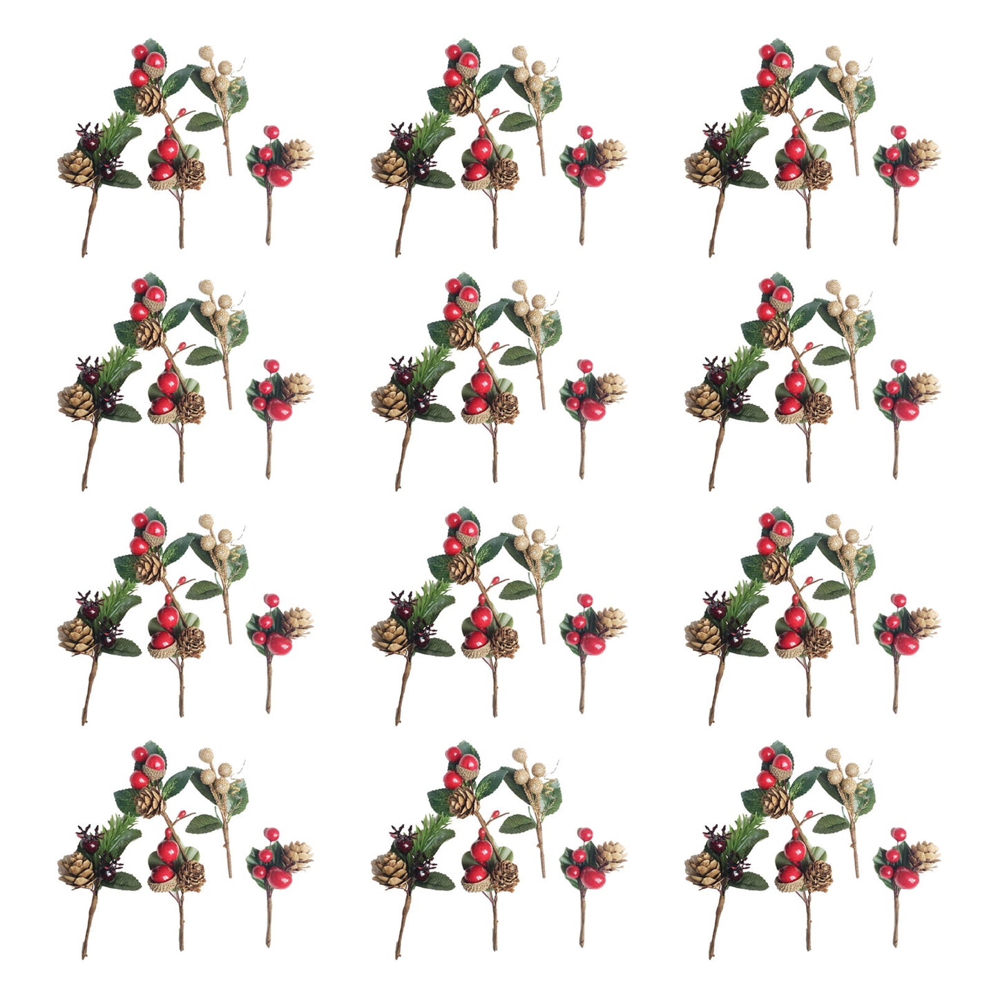 Artificial Flowers Red Berries Pine Cones For Gift Package Plastic Dried Flower Card Accessory For Wedding Party Decorations 12 Sets