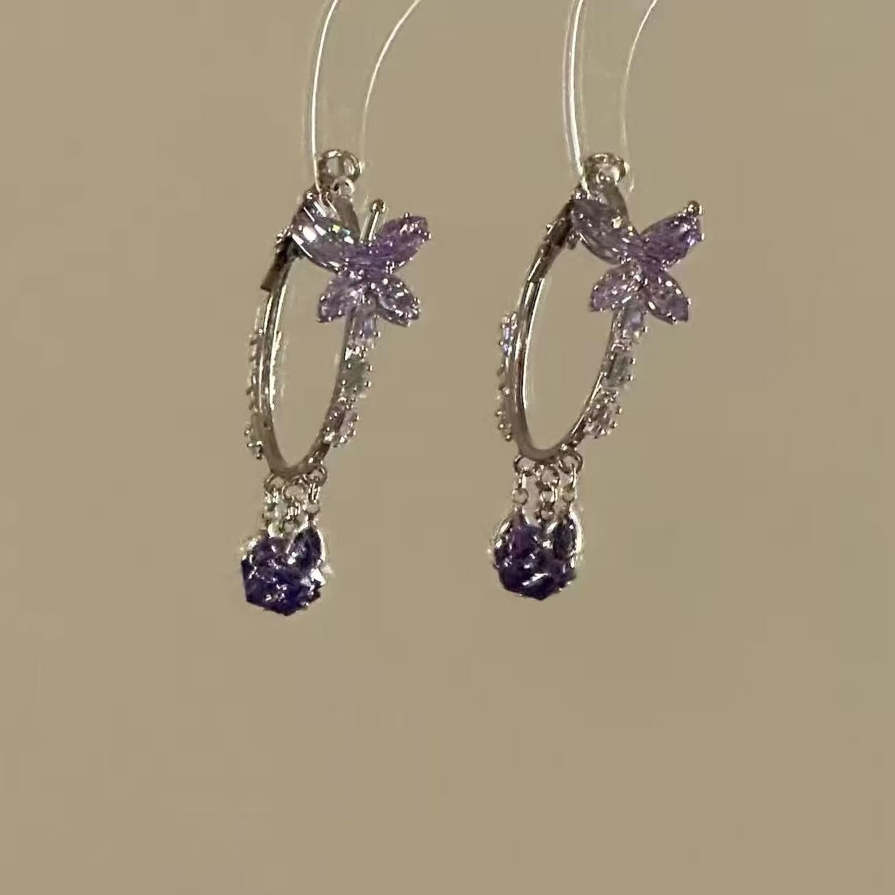 New Purple Butterfly Water Drop Earrings, Popular Niche High-end Versatile Studs For Women