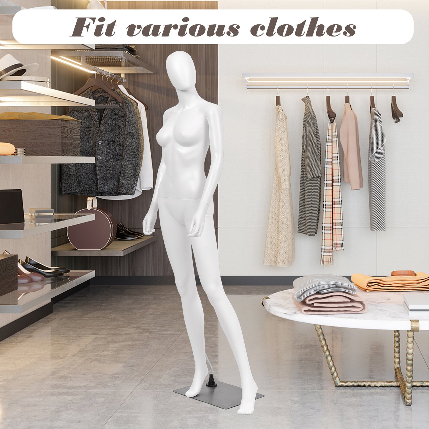 5.8 Ft Full Body Female Mannequin Egghead Manikin With Metal Stand