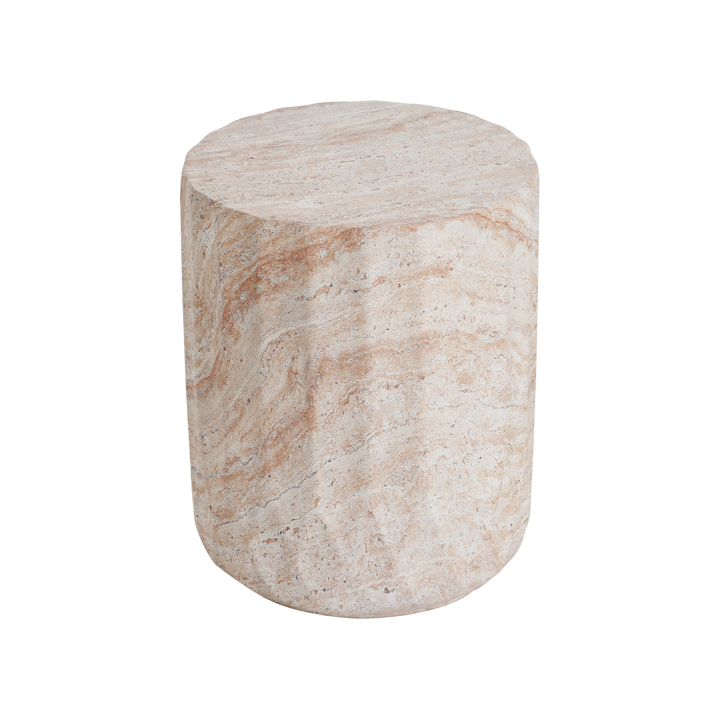 Outdoor Indoor Lightweight Concrete Side Table,Cylinder Travertine Finish Accent Table