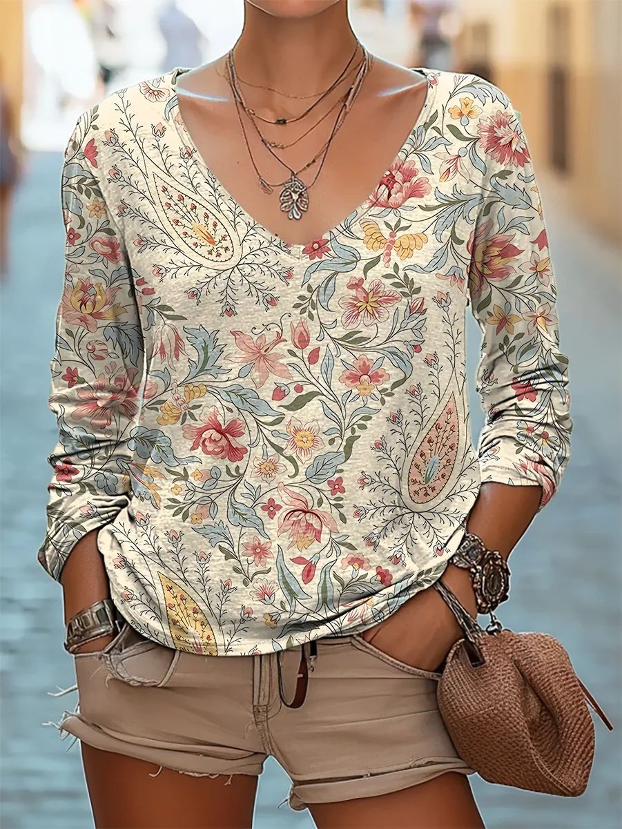 New Womens Casual V-neck Long-sleeve Top