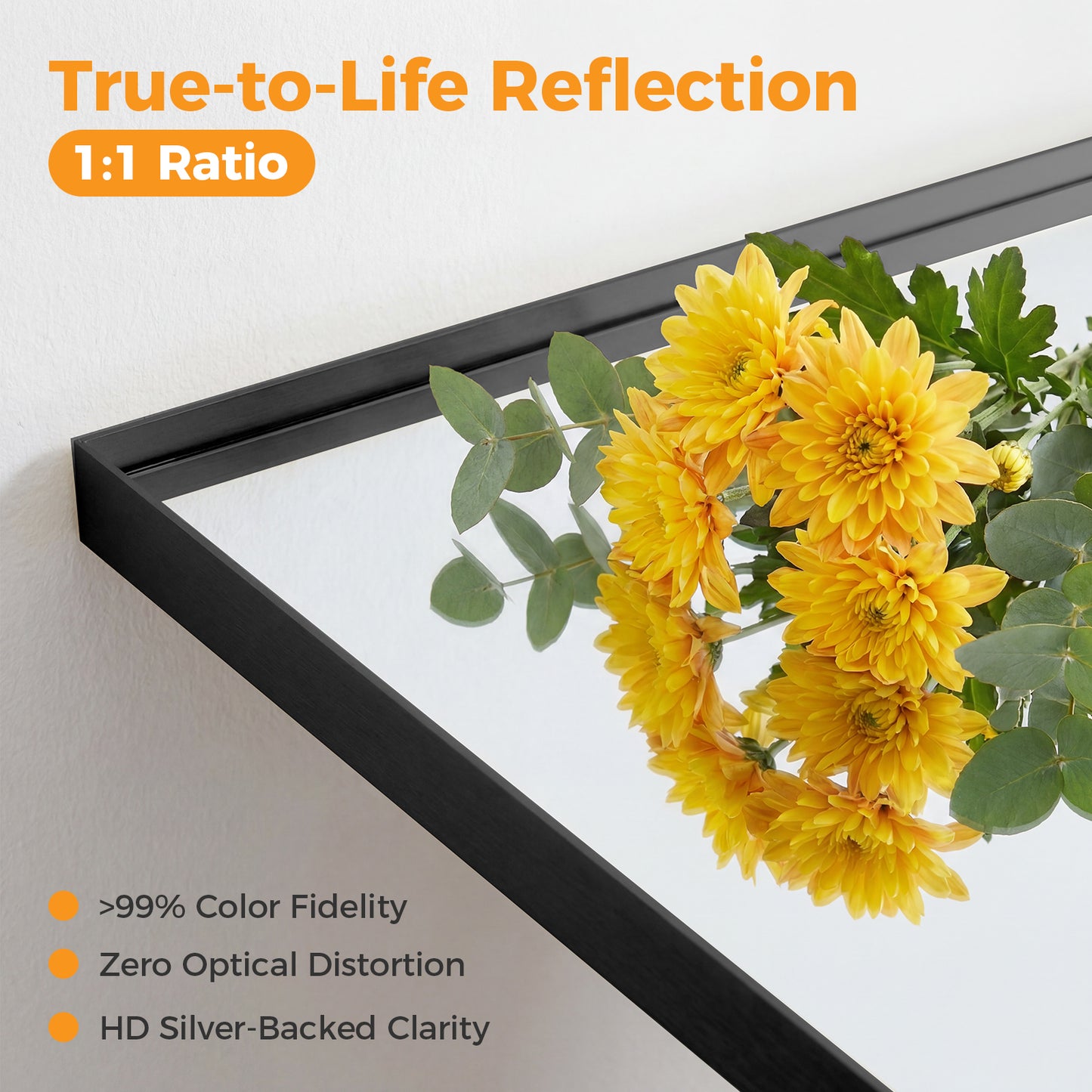 Bathroom Mirror, With Brushed Aluminum Frame, Rectangular Design, Square Corners At All Four Sides, Suitable For Wall Decoration In Home.