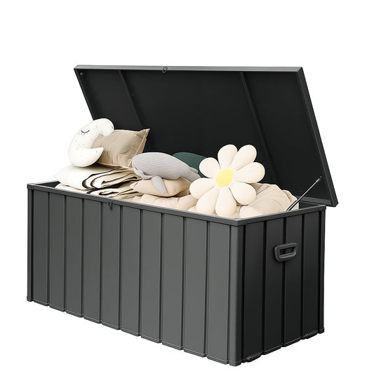 190 Gallon Metal Deck Box, Waterproof Steel Outdoor Box, Large Patio Furniture Storage Cabinet, Lockable Storage Bench For Porch Package Delivery, Pillows, Cushions, Pool, Tools, Backyard, Grey