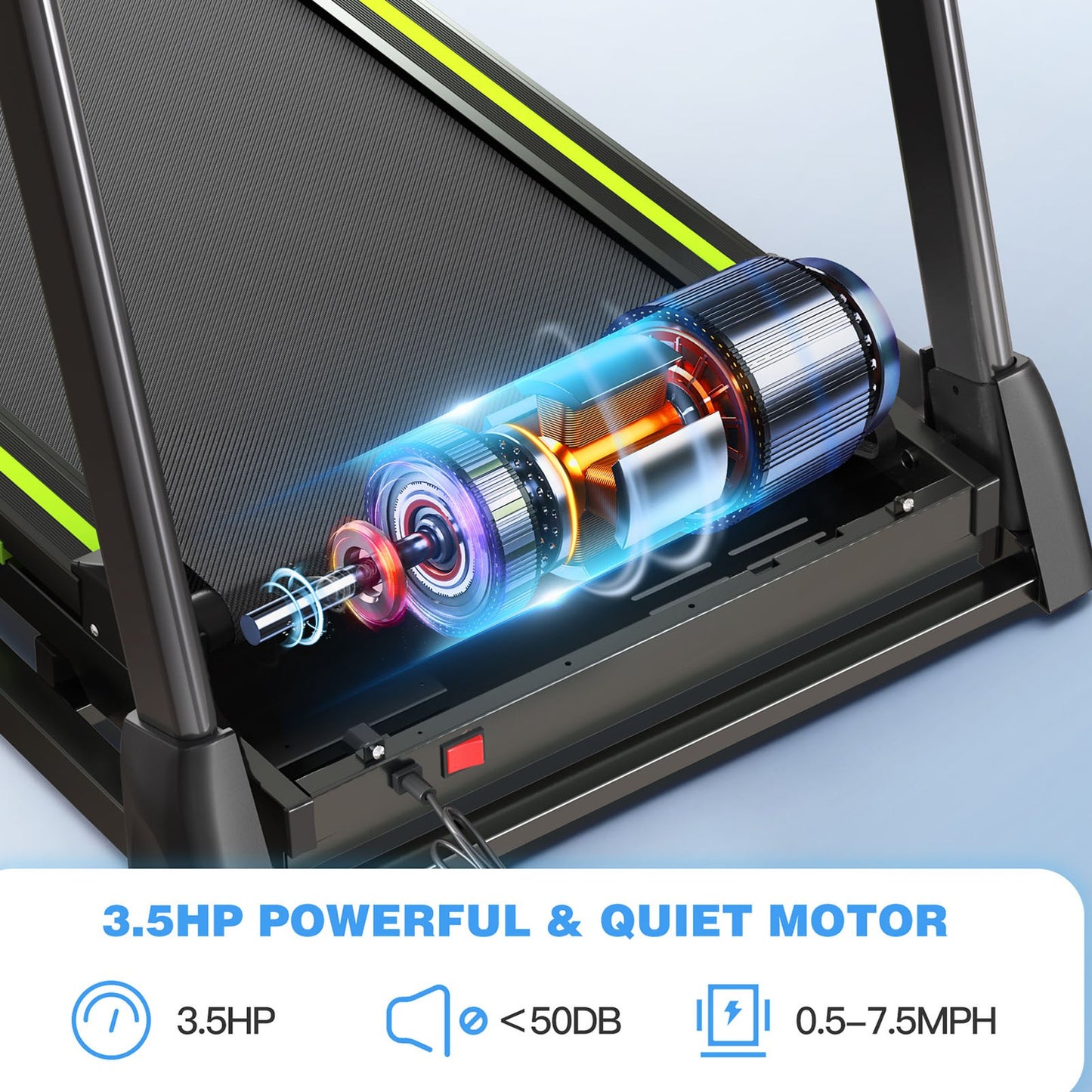 3.5  Portable Foldable Treadmill With Handles  Slope Home Walking Running Treadmill 0.5-7.5 MPH 330 Lb Weight Capacity
