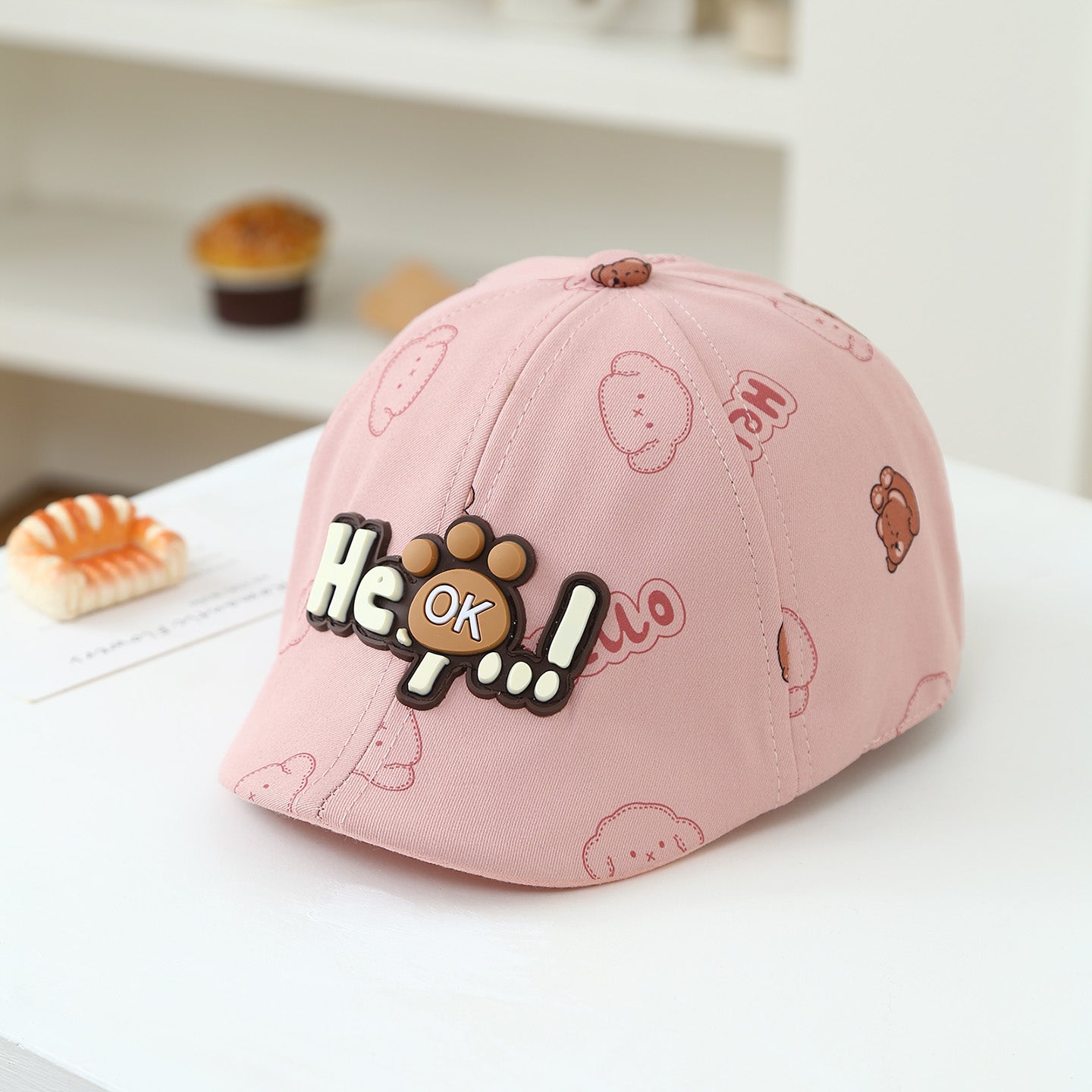 Children's Three-dimensional Letter Bear Paw Printed Cartoon Pattern Adjustable Casual Cute Beret For Outdoor Sports, Shopping.