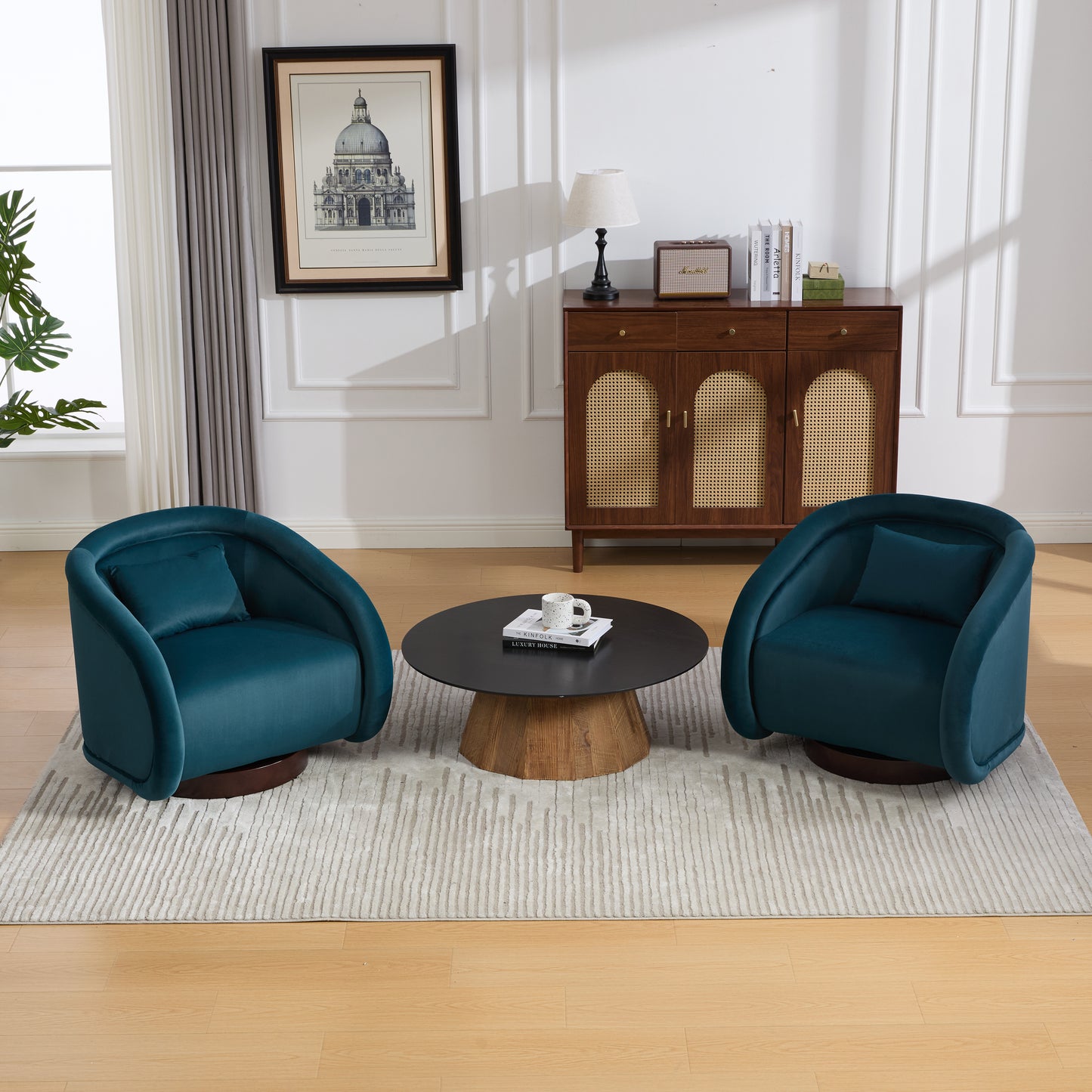 Swivel Accent Chair, 360 Degree Swivel Barrel Chair With Velvet Fabric Upholstery, Comfy Pumpkin Shaped Swivel Chair For Living Room, Bedroom, Or Office