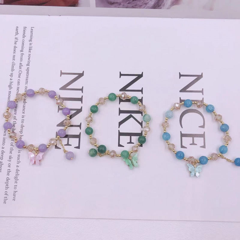 Korean-style Imitation Jade Crystal Bracelet With Butterfly And Flower Design
