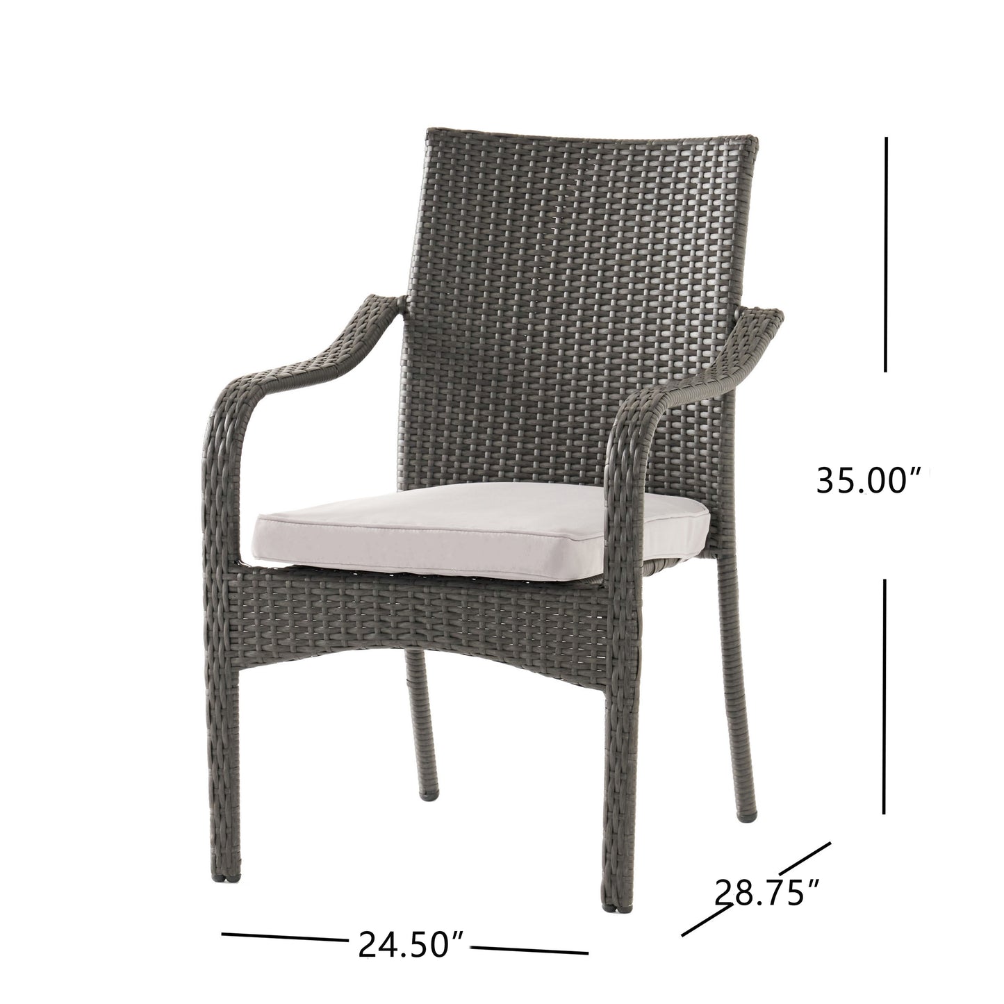 Outdoor PE Rattan Stacking Chair With Iron Frame And Cushions Set Of 4 , Grey Wicker