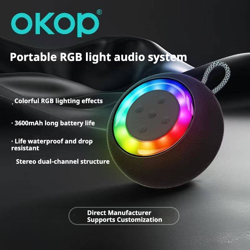 KP-824 Portable Outdoor Bluetooth Speaker With RGB Ambient Light Waterproof Long Battery Life And Compact Desktop Design