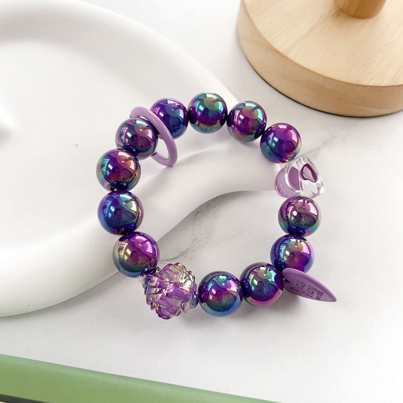 Plating Color Round Beads Handmade Beaded Purple Rose Love Hanging Mobile Phone Charm Keychain