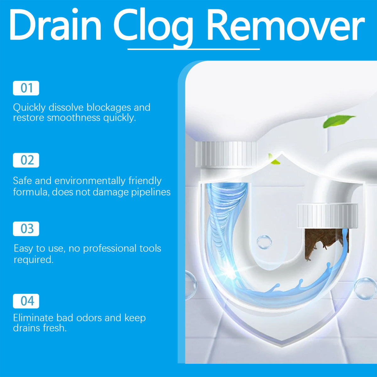 JUEFISH Cross-border Effervescent Drain Cleaning Tablets Dissolve And Unclog Toilets, Floor Drains, And Kitchen Sewers.