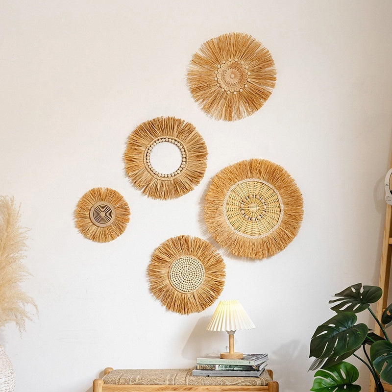 Natural Woven Raffia Decor For Bedroom Background Wall Decoration