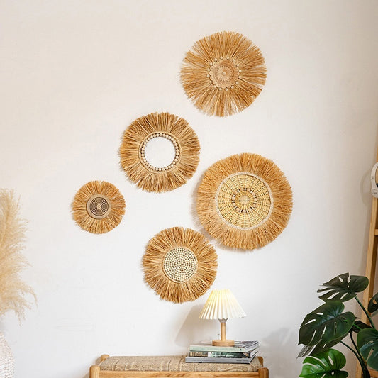 Natural Woven Raffia Decor For Bedroom Background Wall Decoration