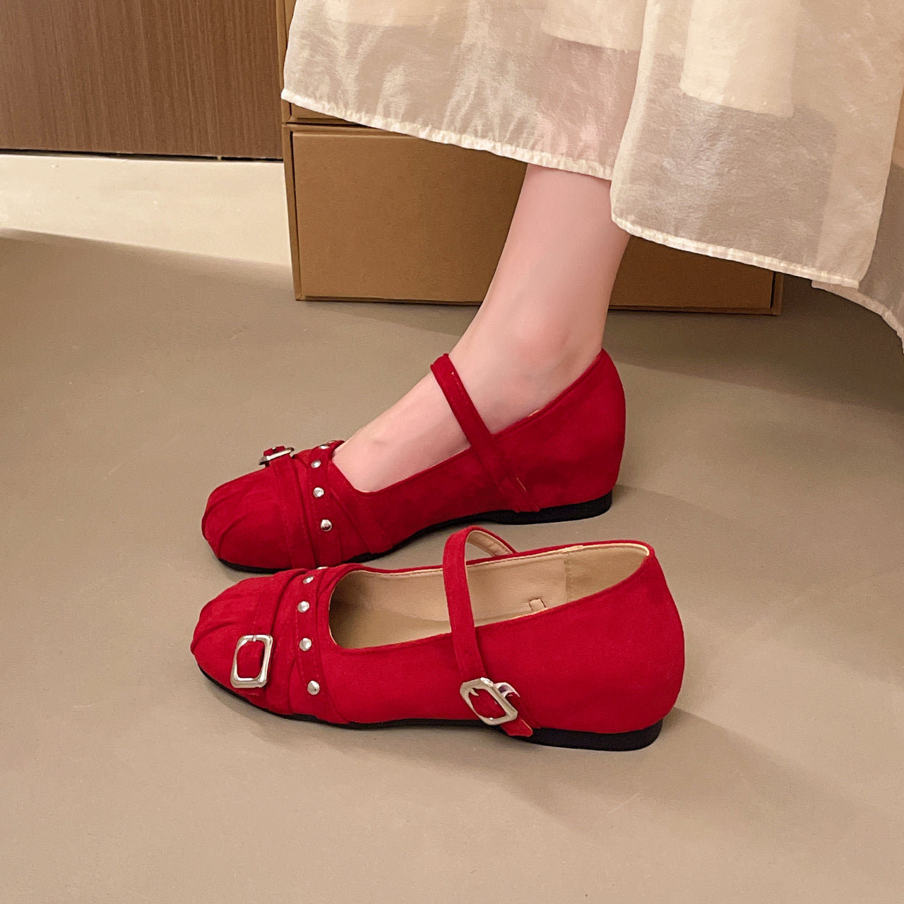 Women Vintage Mary Janes, 2026 Summer New, Inner Wedge Square Toe Ballet Flats, Versatile Flat Slip-On Shoes