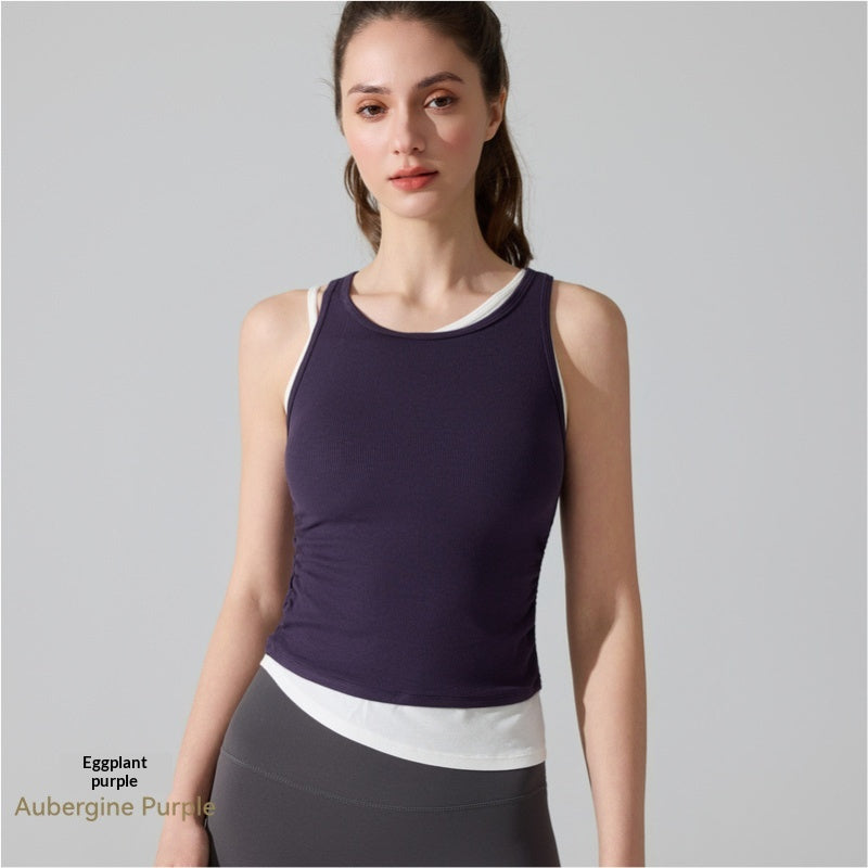 Threaded Yoga Tank Top High-Elastic One-Piece Cup Bra Slim-Fit Fake Two-Piece Running Fitness Wear