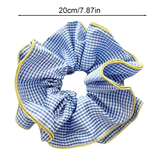 Retro large intestine hair circle-plaid-blue-fabric-1 piece