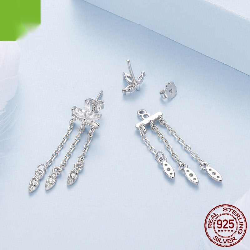 Small Flower Tassel Front And Rear Structure Ear Studs Light Luxury Smart