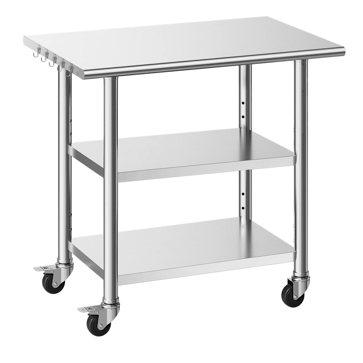 Stainless Steel Work Table, 24x36 Inch Food Prep Table With 2 Shelves And Wheels, Commercial Kitchen Workstation, Metal Heavy Duty Utility Worktable, For Restaurant Home Hotel Garage Outdoor