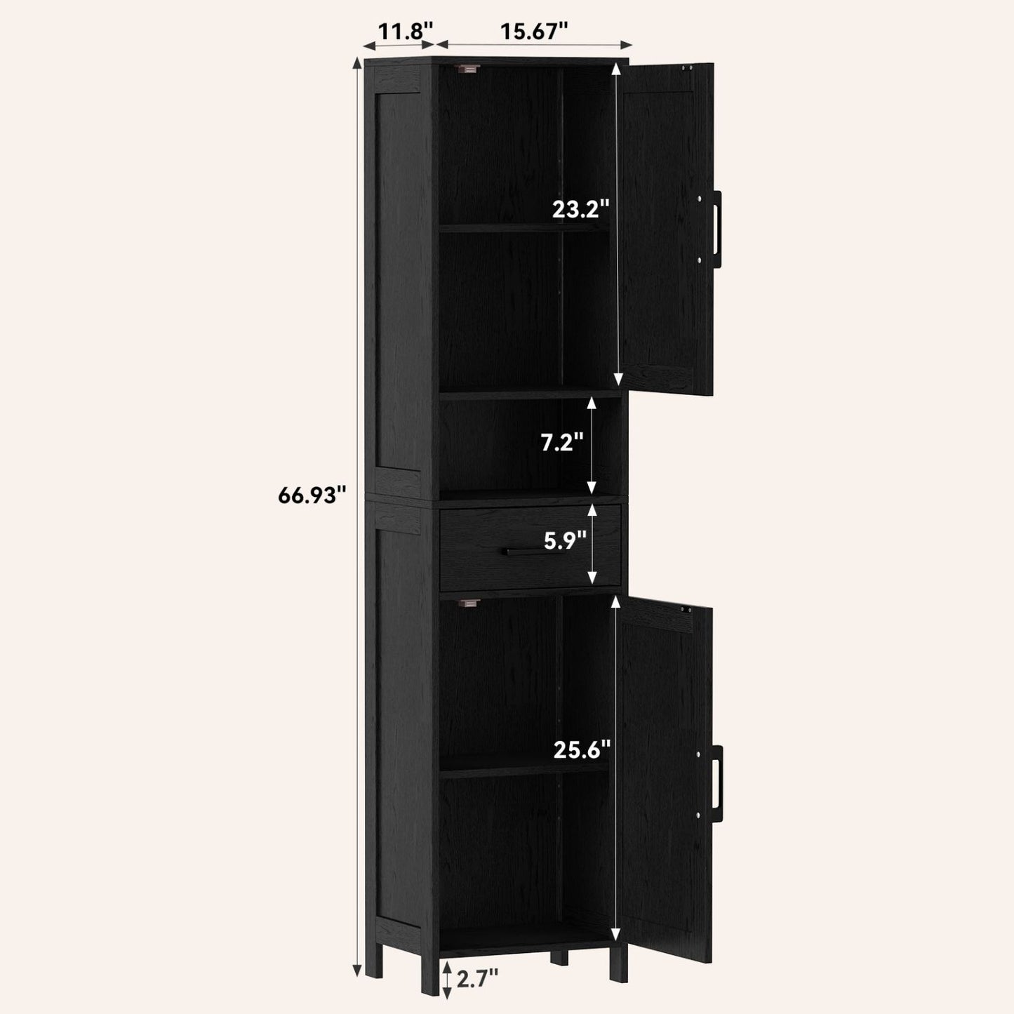 Tall Narrow Storage Cabinet, 2 Barn Doors With Drawer, Adjustable Shelves, Floor Cabinet For Bathroom, Living Room, Entryway, Kitchen