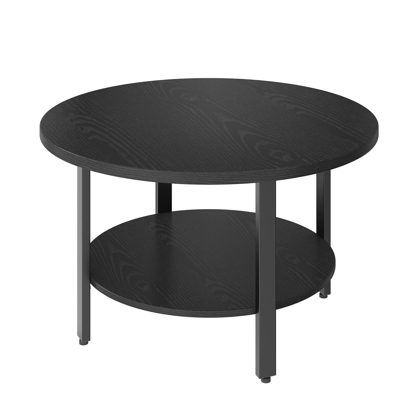 31.5in Round Coffee Table 2 Tier Center Table With Storage Easy Assembly For Living Room Home Office Black