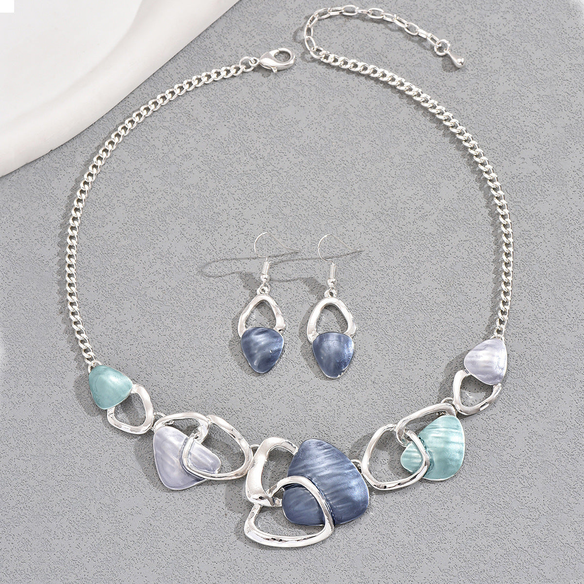 Hot Selling New Cross-Border Jewelry Set For Women, Round Enamel Drop Earrings & Irregular Design Clavicle Necklace, Elegant Premium Neck Ear Accessories