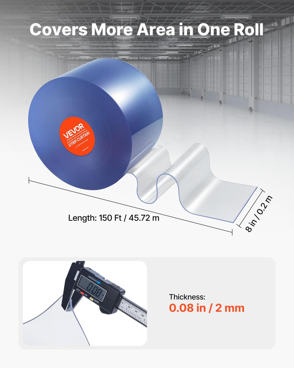 Clear PVC Strip Curtain, 150 Ft Length X 8 In Width, Plastic Door Strip Bulk Roll, Walk In Freezer Cooler Curtain Strips For Doorways Of Supermarket, Garage, Warehouse, Barn, Pet Animal House