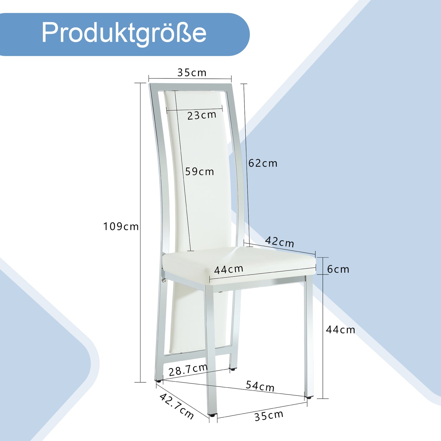 Set Of 4 European Minimalist Dining Chairs With Silver Edge. White PU Leather  Silver Luster Metal Frame, 109cm High, For Versatile Uses, Such As Dining Room, Office, Etc.