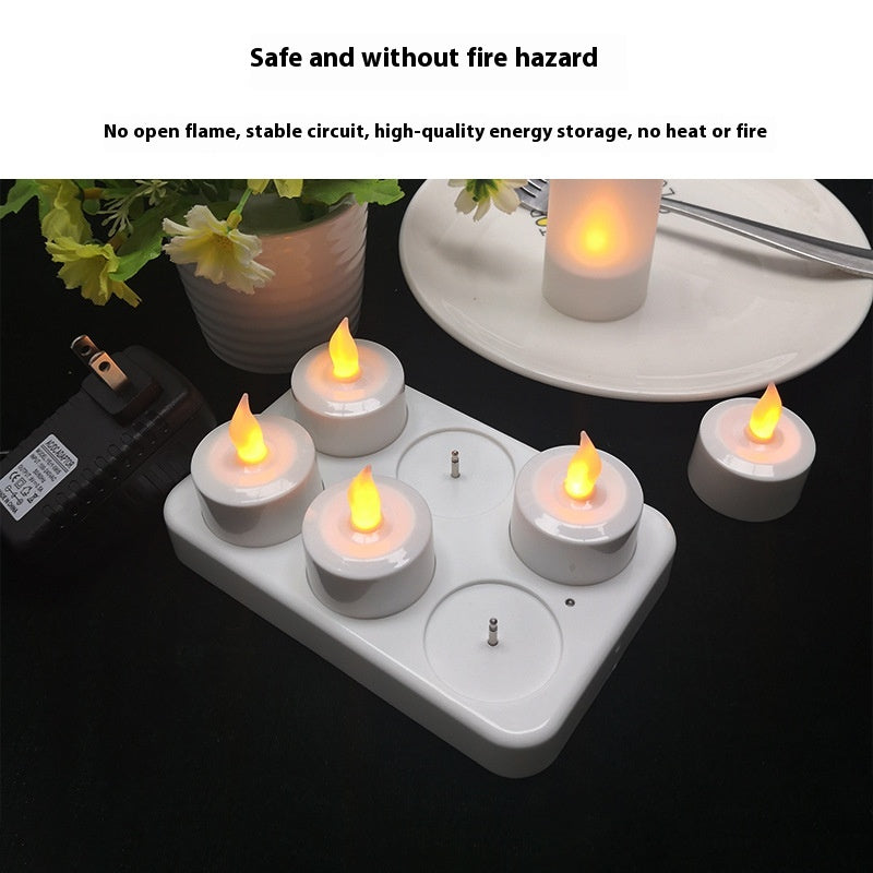 6-seat White Shell Led Charging Electric Candle Lamp Christmas Party Home Decoration Wedding Night Light Multicolor