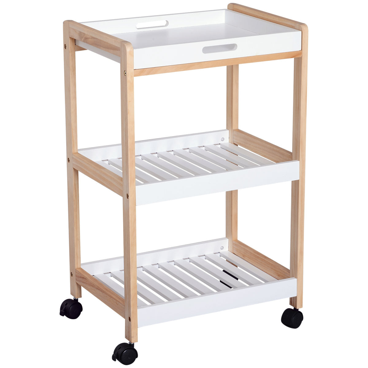 3-Tier Mobile Kitchen Trolley Cart Storage Shelves Rack Rolling Wheels White 46 X 35 X 74.5 Cm