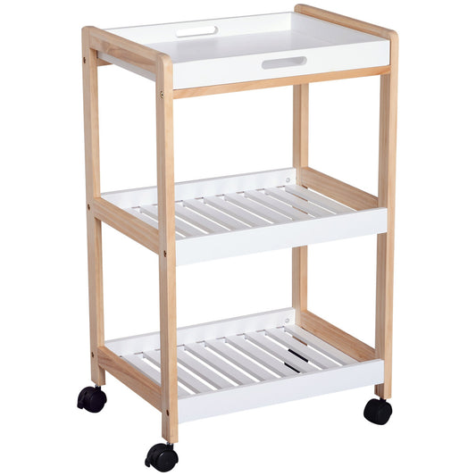 3-Tier Mobile Kitchen Trolley Cart Storage Shelves Rack Rolling Wheels White 46 X 35 X 74.5 Cm