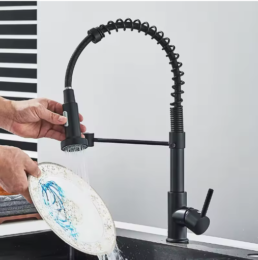 Rozin Matte Black Kitchen Faucet Deck Mounted Mixer Tap 360 Degree Rotation Stream Sprayer Nozzle Kitchen Sink Hot Cold Taps