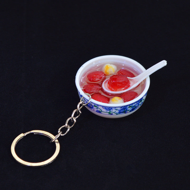 Artificial Food Pendant PVC Egg Noodle Keychain