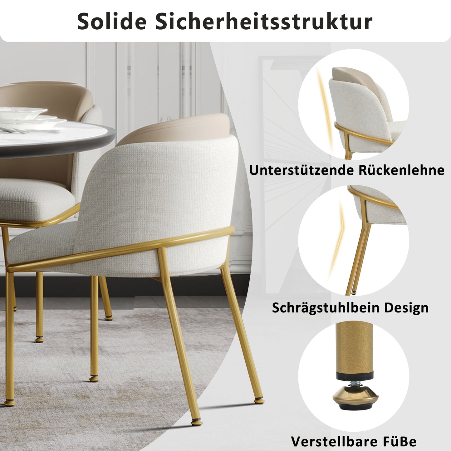 4 Pcs Modern Chair With Inclined Chair Leg And Adjustable Feet, Ideal For Home, Open Office Space, Dining Room  Beige
