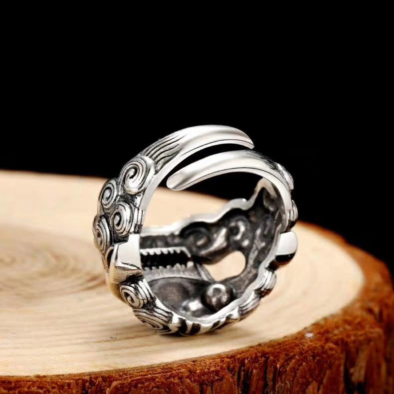 1pcs 925 Sterling Silver Retro Pixiu Statement Ring, Lucky Ethnic Style, Ideal For Birthdays & Men's Feng Shui Gifts