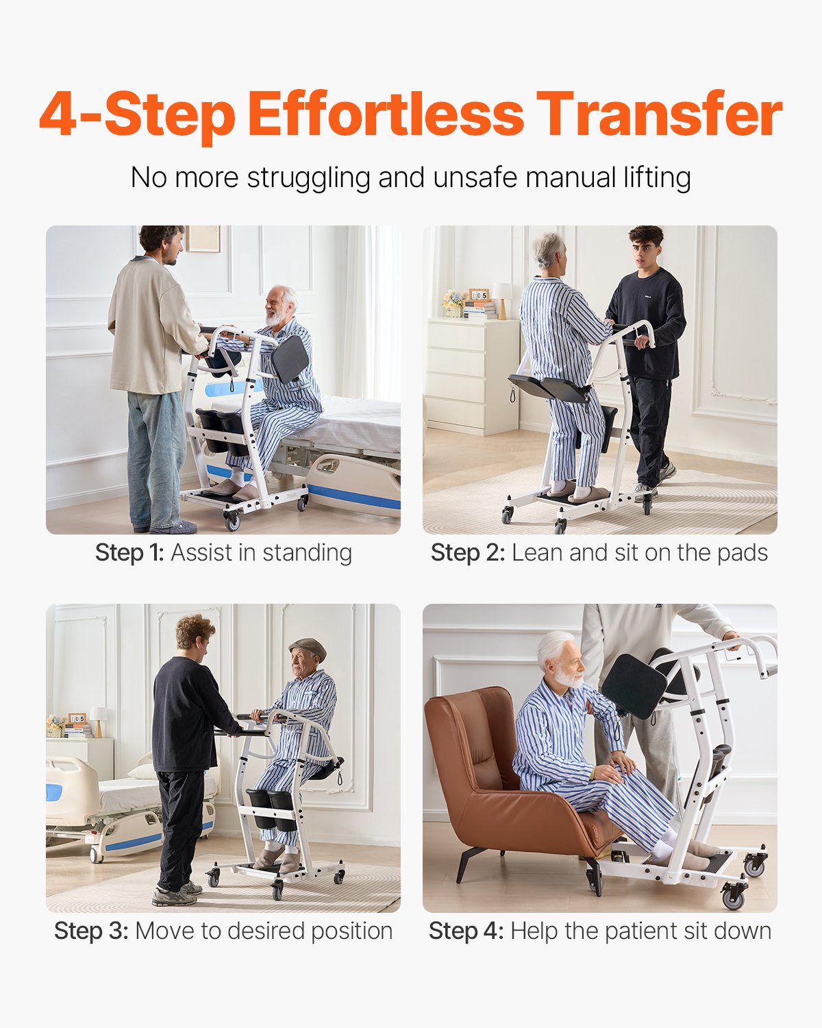 Stand Assist Patient Lift, Easy Sit-to-Stand Transfer Chair For Seniors Disabled - With Adjustable Knee Pads, PU Seat Pad & Lockable Wheels, 400 Lbs Strong Capacity For Home Nursing Care