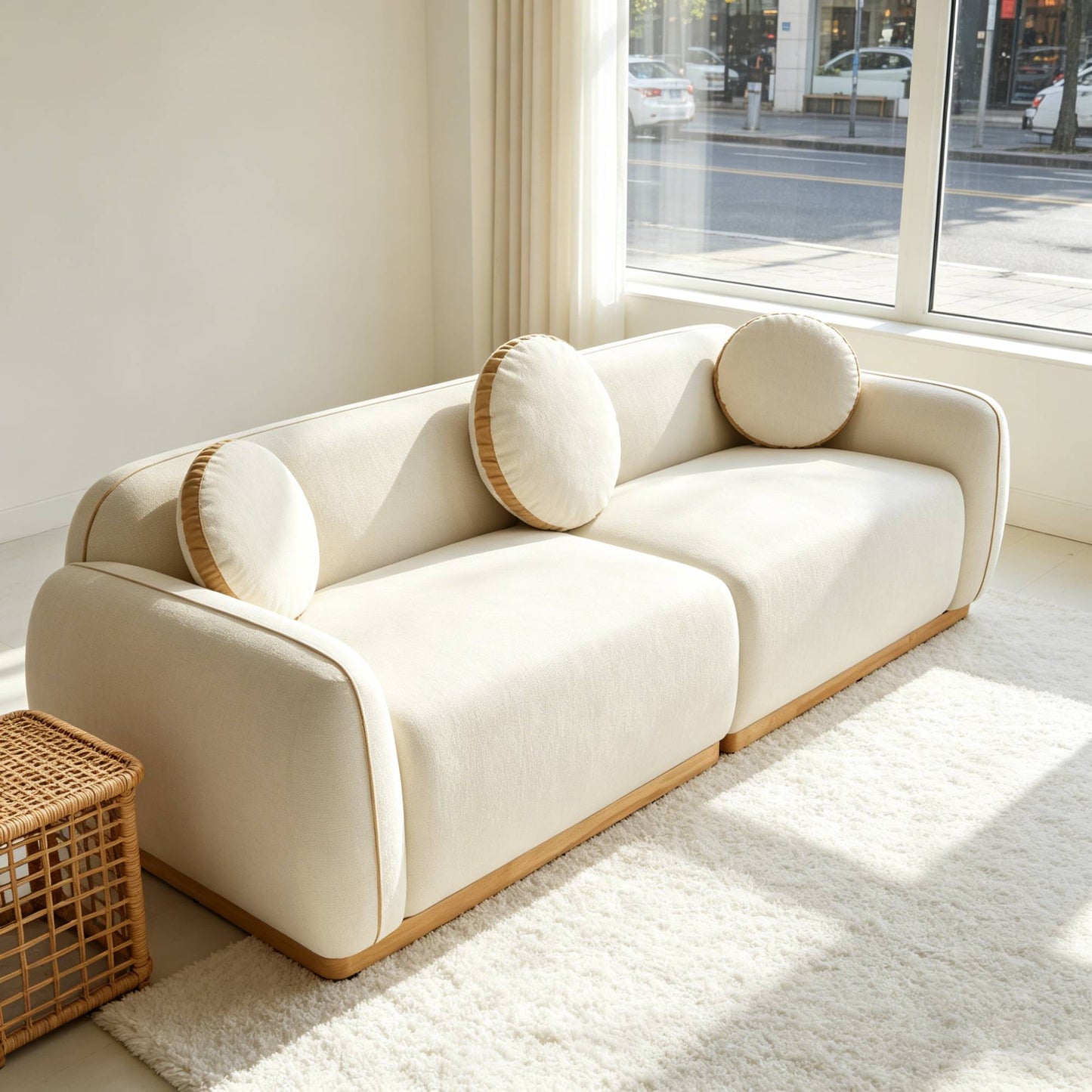 90.94     Modern Sofa Set, 3 Round Accent Pillows For Home Theater Lounge Den Guest Room