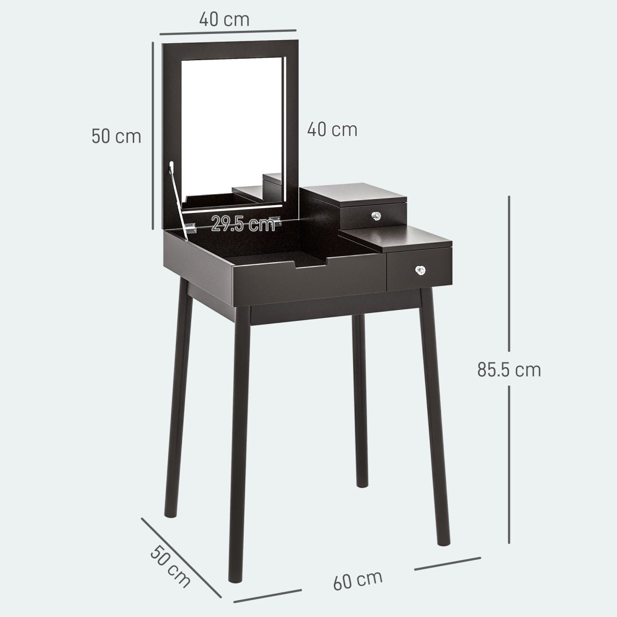 Dressing Table With Flip-up Mirror, Makeup Desk With 2 Drawers And Pine Wood Legs, Vanity Table Writing Desk For Bedroom Living Room, Black