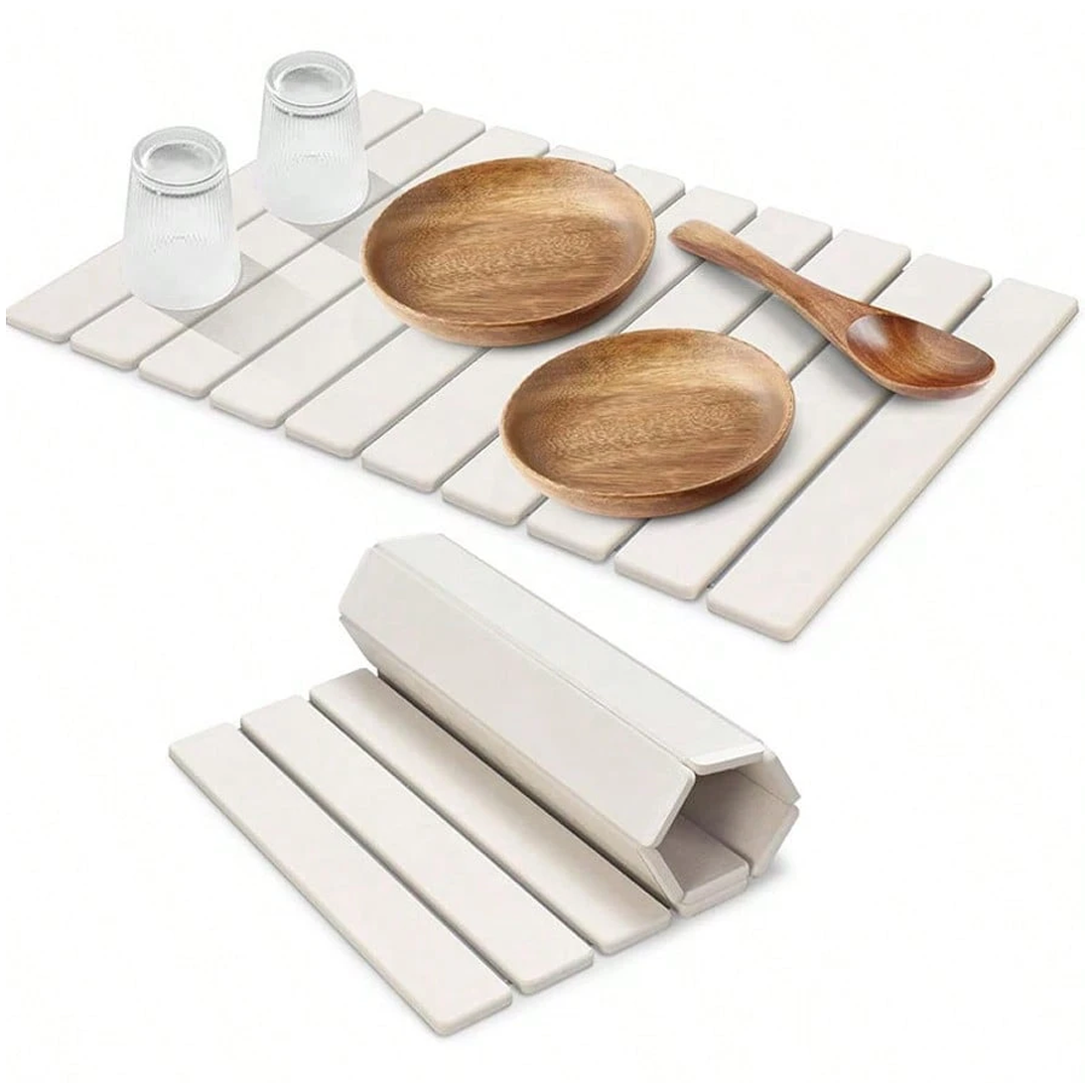 Foldable Diatomite Drying Mat Absorbent Draining Quick Dry Nonslip Pad Kitchen--White
