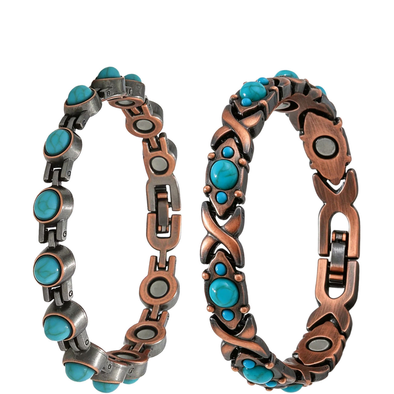 Temu Cross-Border Best-Selling Couple's Bracelet, Fashionable Antique Red Copper Brushed Design, Creative Upgraded Blue Turquoise Magnetic Bracelet, Adjustable