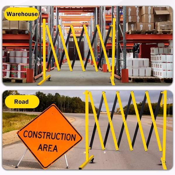Metal Expandable Barricade, 17FT Traffic Barricade With Casters, Retractable Security Gate, Portable Driveway Gate Outdoor Barricade Fence For Construction Area, Traffic Control, Garage 17FT