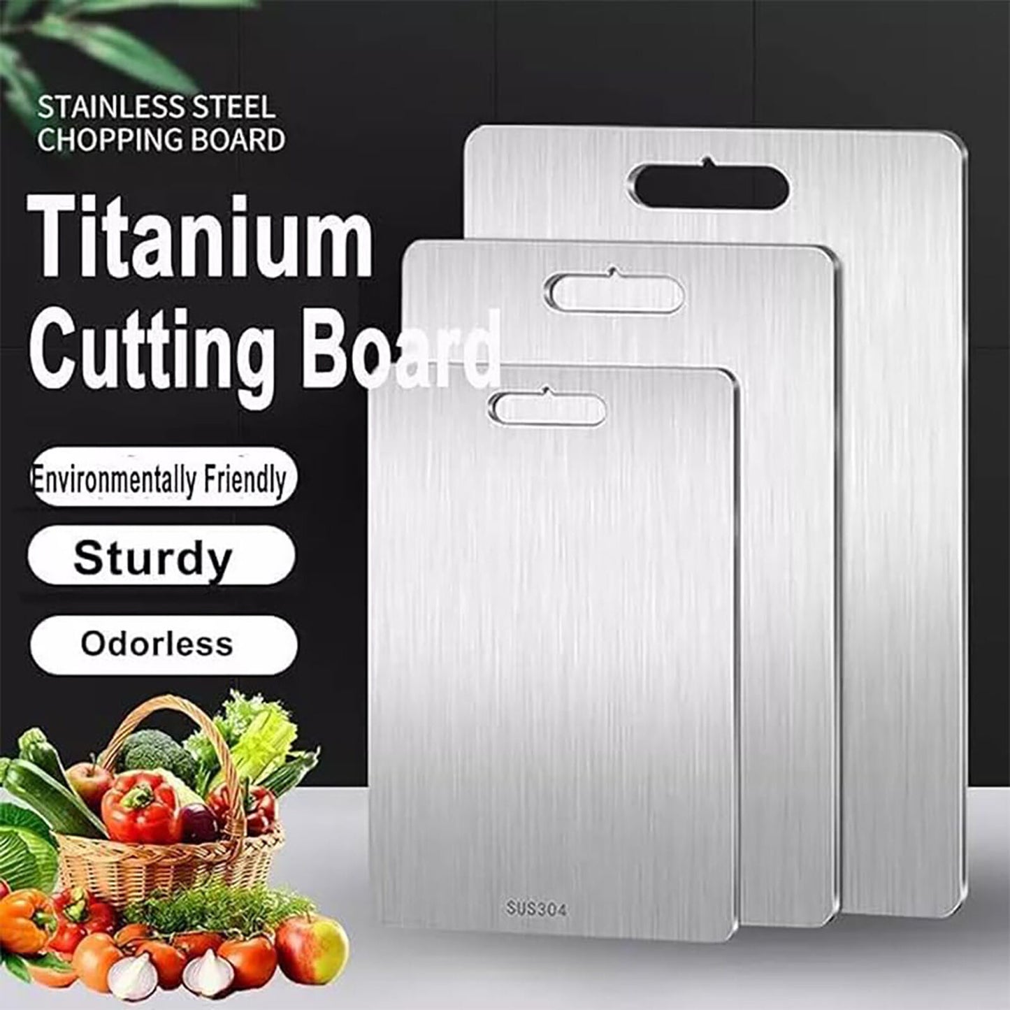 Cutting Board Double-Sided Stainless Steel Chopping Boards For Kitchen Camping 36x25cm