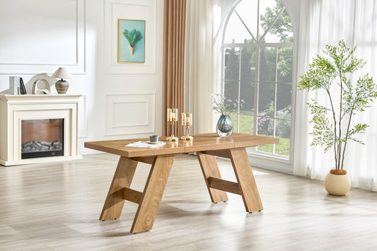 71x31.5inches Light Wood Grain MDF Splicing Rectangular Dining Table.Double-panel Outward-sloping Table Legs.Modern Dining Table For Home Use. Accommodates 6-8 People,versatile For Multiple Scenarios.