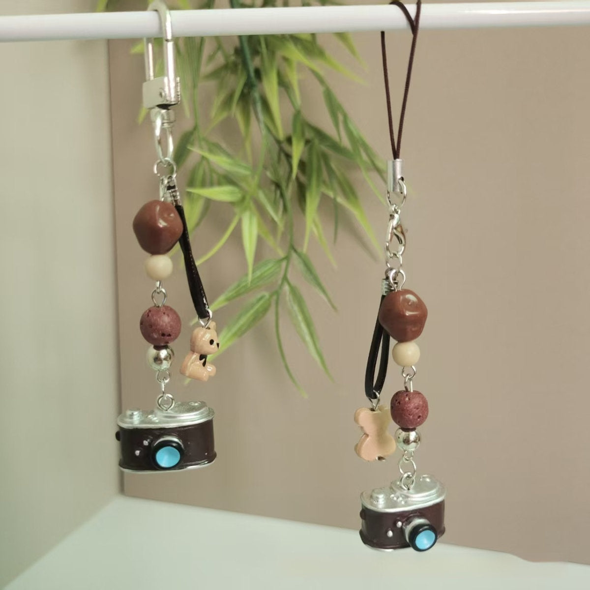 Retro Camera Beaded Mobile Phone Charm