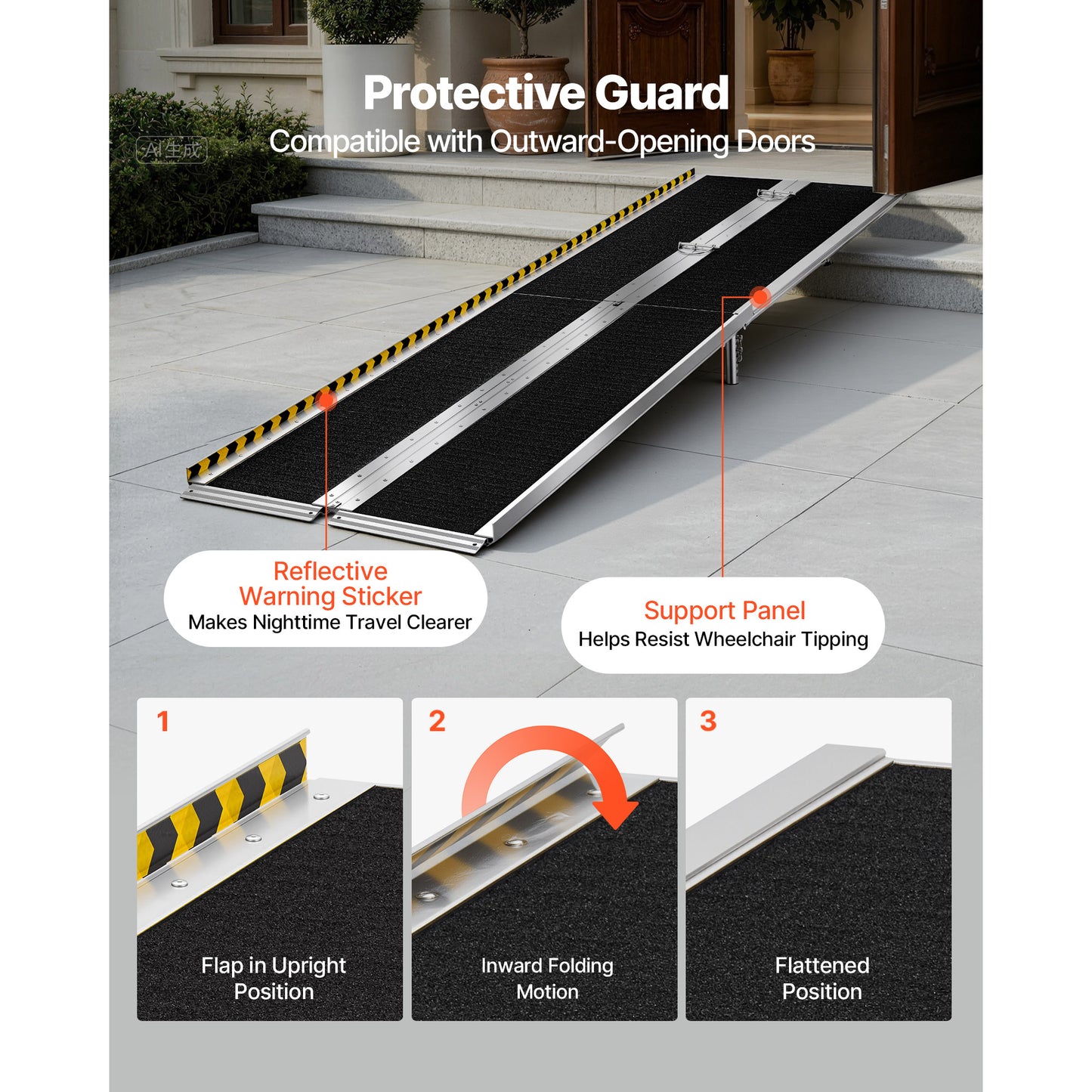 Portable Wheelchair Ramp, 10FT, Non-Slip Aluminum Folding Handicap Ramp For Wheelchair, 800 Lbs Capacity, Door Threshold Ramps For Home Steps, Stairs, Entry, Threshold, Doorways, Scooter, Curbs