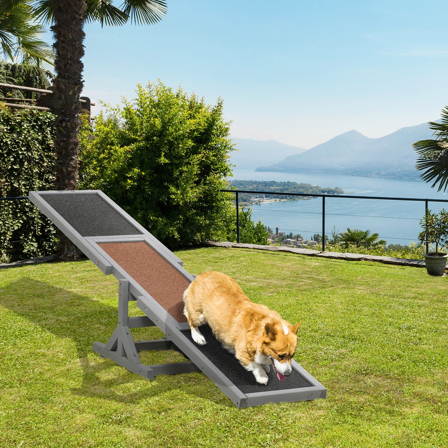 PawHut Wooden Pet Seesaw For Big Dogs, Dog Agility Equipment With Anti-Slip Surface - Grey