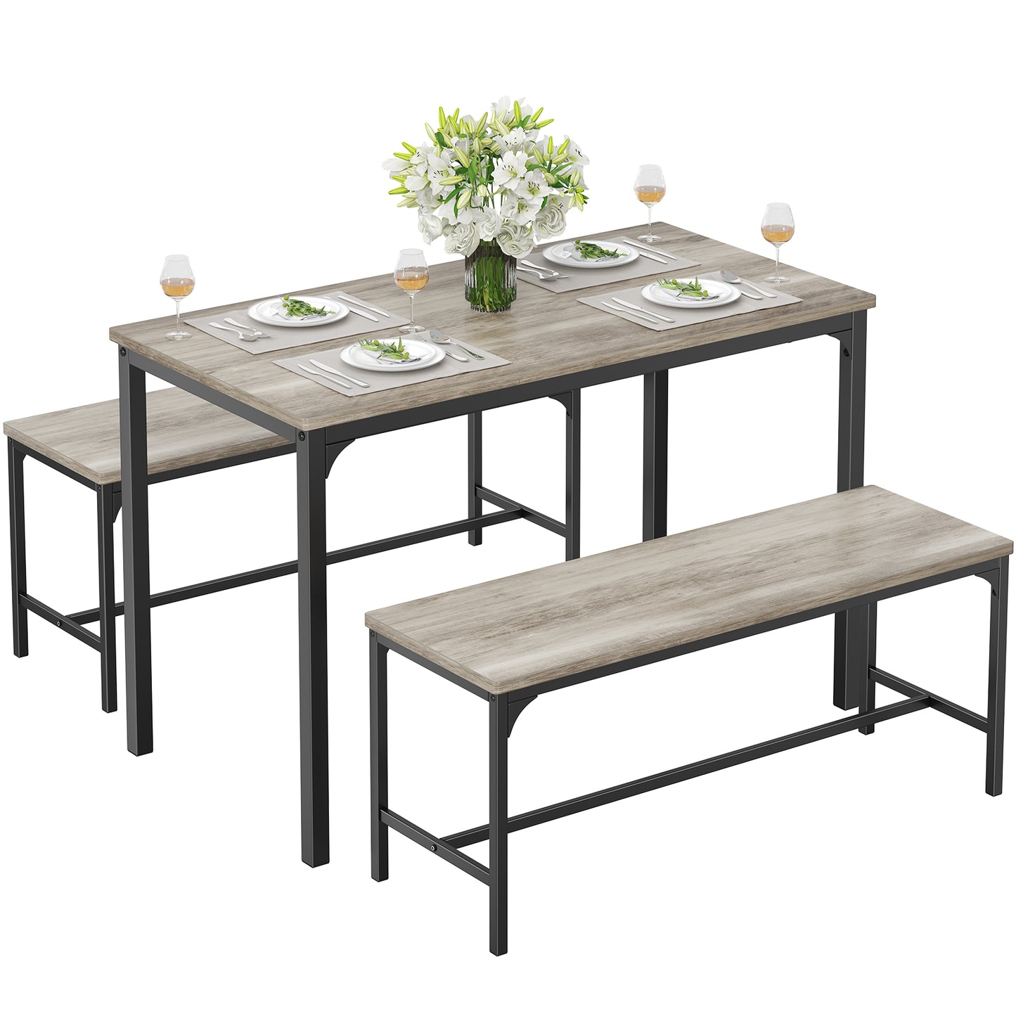 Dining Table, Dining Table Set That Can Accommodate 4 People And Is Equipped With Benches, Simple Assembly Kitchen Table