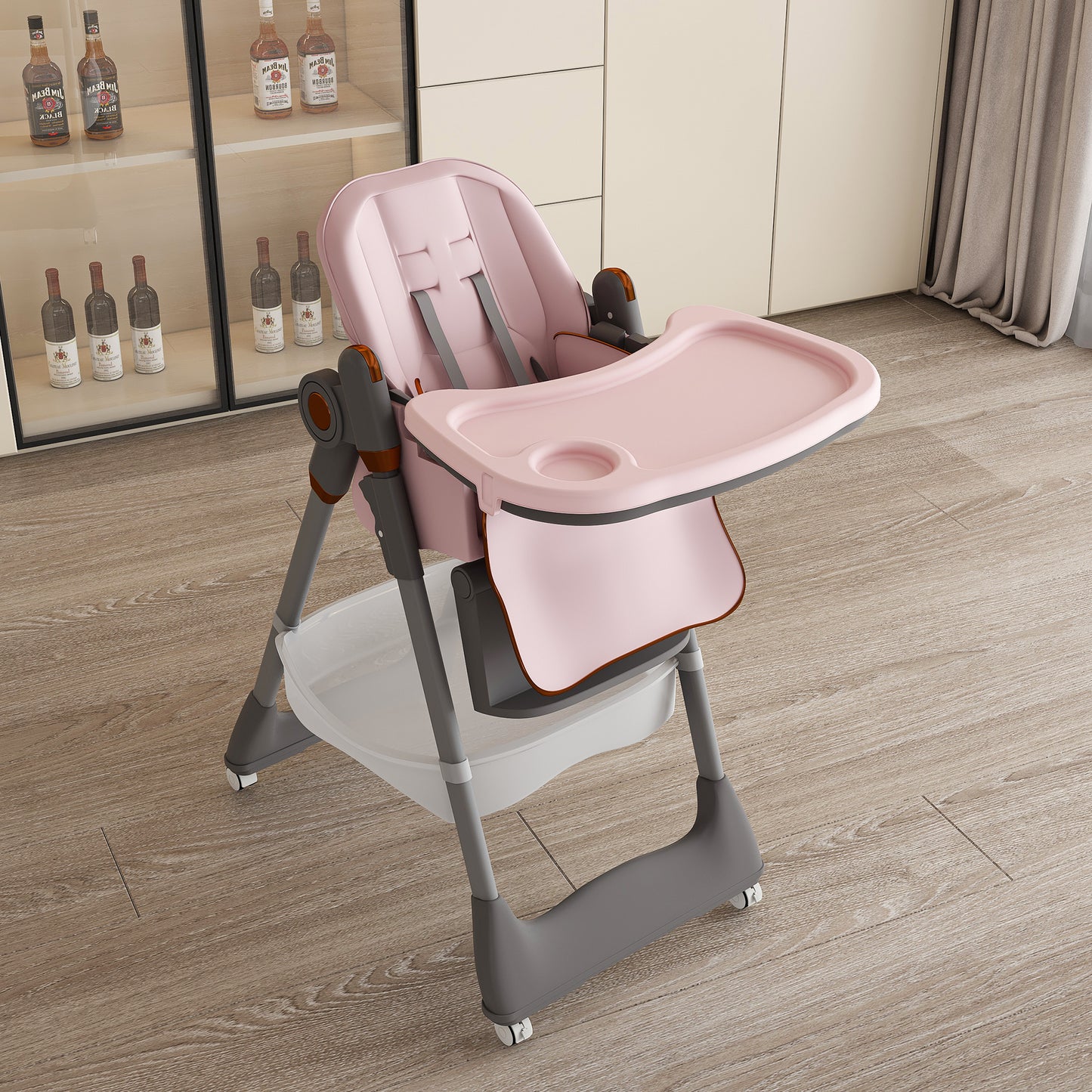 Adjustable Baby High Chair 0-6 Years - Portable Infant Feeding Seat With Safety Belt, Silent Lockable Wheels & Easy-Clean Design For Home, Dining, Living Room, Bedroom
